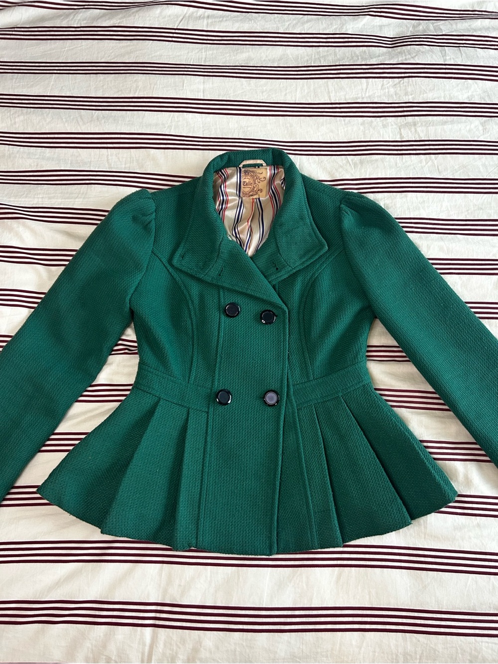 Tulle Emerald Green Double-Breasted Peplum Jacket